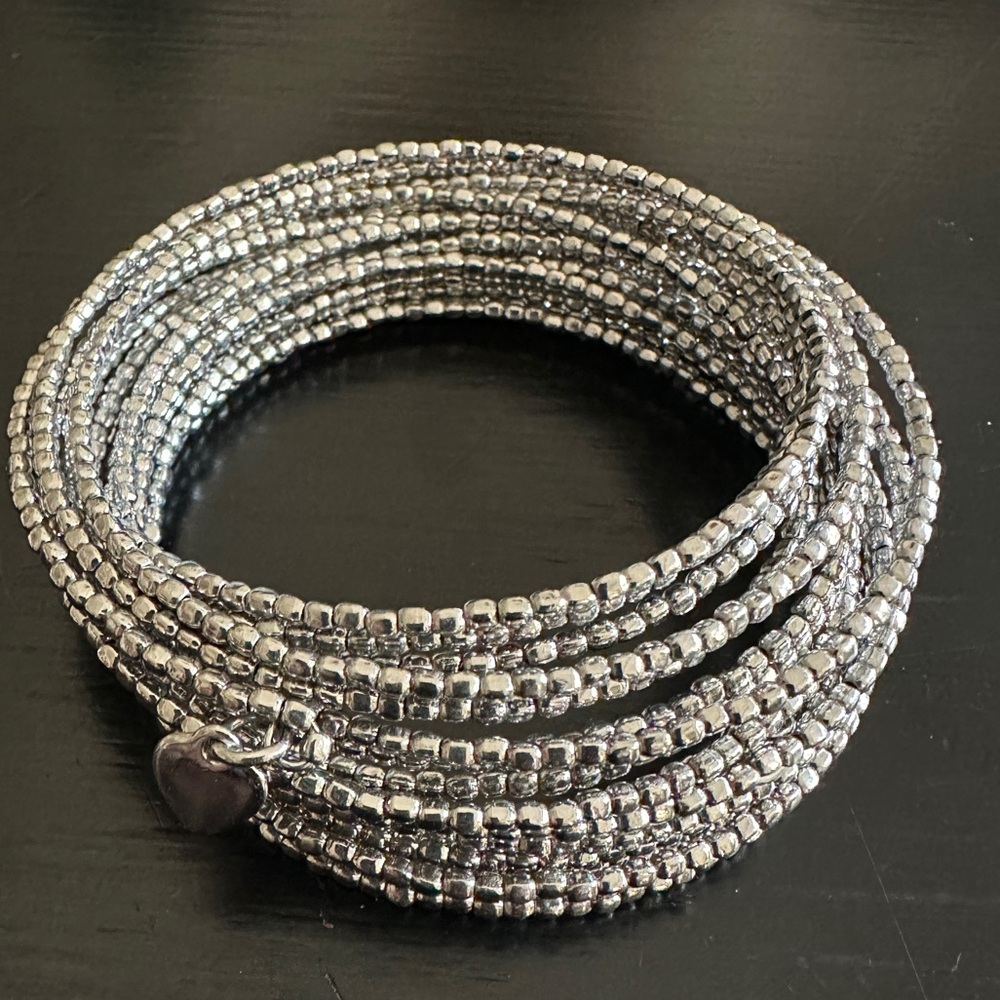 Stella & Dot silver bead memory wire wrap bracelet